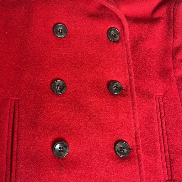 St. Johns Bay Red Wool Coat- front pockets- interior lining pocket- size Large - Picture 10 of 16
